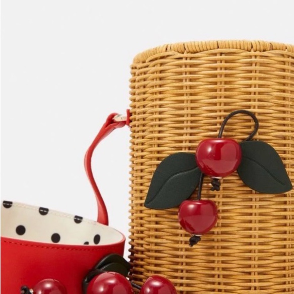 NWT, Rare kate spade Red Leather & Wicker Cherry Bucket Crossbody - Picture 5 of 16